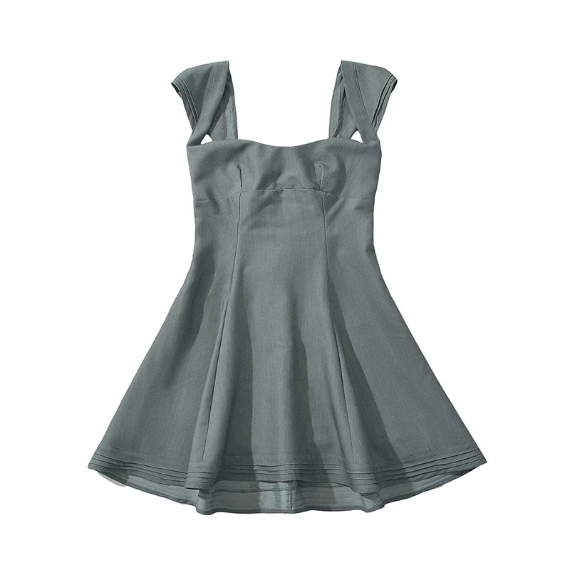 Aiertu - High Street Women Short Sleeve Gray Mini Dresses Sexy Backless Bandage Back A-line Summer Dress Party Robe Aiertu
