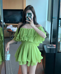 Aiertu Dresses Women Off Shoulder Slash Neck Ruffles Sexy Spring Summer Patchwork Solid Loose Elegant Mini Dress Ladies Fashion Aiertu