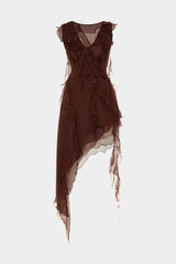 Aiertu - Chiffon Ruffle V-Neck Sleeveless Midi Dress Aiertu