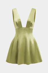 Aiertu - Satin Backless Pleated Sleeveless Mini Dress Aiertu