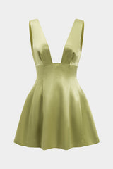 Aiertu - Satin Backless Pleated Sleeveless Mini Dress Aiertu