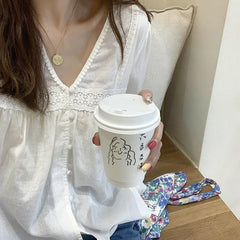 Aiertu Vintage Sweet Lace Shirts Women Korean Cute V Neck Long Sleeve Loose Blouses Summer Streetwear Boho Beach Casual Tops New Aiertu
