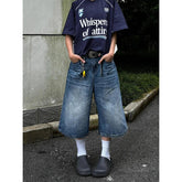 Aiertu - Summer Blue Baggy Denim Shorts Women Y2k Vintage 2000s Wide Leg Washed High Waist Streetwear Casual Fashion Loose Trousers Aiertu