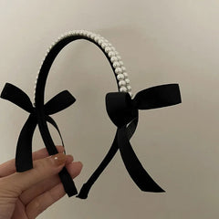 Aiertu Vintage French Pearls Bow Hair Band for Women Girls Autumn Winter Korean Elegant Black Classic Hair hoop Hair Jewelry Aiertu