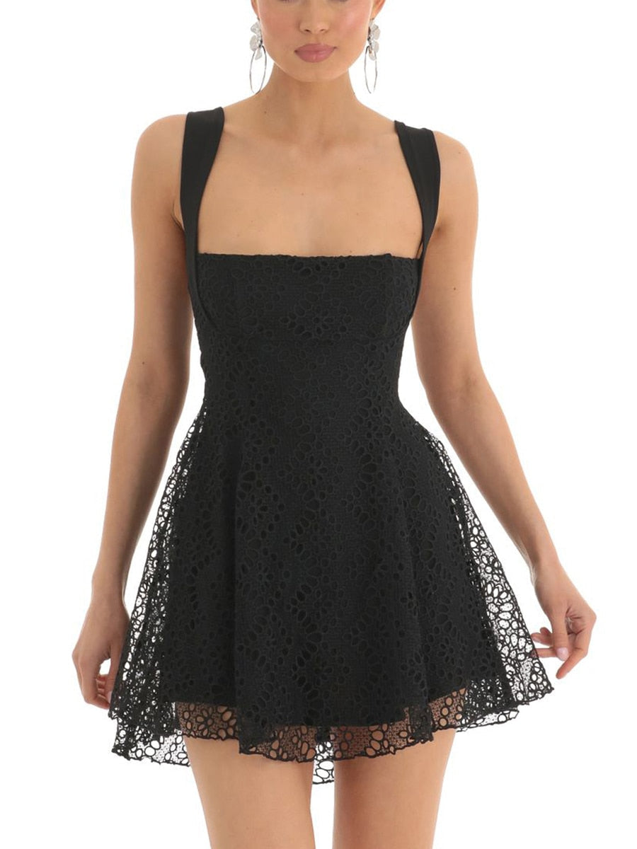 Aiertu Women Sleeveless Dress 2025 Fashion Summer Fairycore Floral Lace Backless Party Mini Dress for Cocktail Beach Club Streetwear Aiertu