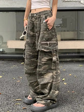 Aiertu - American Retro Distressed Camouflage Overalls Stylish High Street Straight Jeans Baggy Jeans Harajuku Y2k Hot Girl Trousers Aiertu