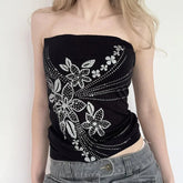 Aiertu - Dark wind Y2K babes plant floral print tube top summer slim sexy black backing vest women Aiertu