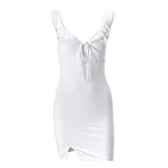 Aiertu - Split V Neck Fairy Mini Dress Aiertu
