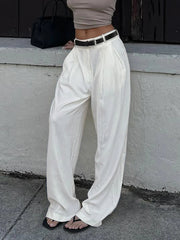 Aiertu - Casual White Loose Suit Pants with Belt Women Summer Street Style Baggy Straight Trouser Korean Fashion All-match Capris Aiertu