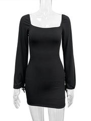 PICSGIRL - party look snspos Bodycon Dress for Women Fashion Vintage Sexy Dresses Solid Slim Long Sleeve Backless Lace Up Mini 2024 New Autumn Winter Dresses Aiertu