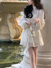 Aiertu Beach Style Chiffon Y2k Mini Dress Office Lady Casual Long Sleeve Elegant One Piece Dress Korean Fashion Clothing Summer Aiertu