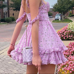 Aiertu - Double Small Smocked Floral Strap Princess Dress Aiertu