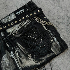 Aiertu - Y2K Streetwear Retro Skirt Gothic Hip Hop Patchwork Rhinestone Sequins Loose Washed Denim Short Group High Waist Slim Mini Skirt Aiertu