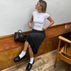 Aiertu - Polka Dot Print Double Mesh Skirt For Women Hip-covered Straight Long Skirt Summer New High Waist Casual Female Skirts Aiertu