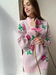 Aiertu - Flower Print Fashion Sweater Women's Casual Loose Female Knitted Top Winter Thick Warm Oversized Knitted Pullover Aiertu