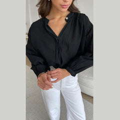 Aiertu - Elegant Single-breasted Shirt Women White See Through Long Sleeve Lapel Female Shirts 2026 Sping Fashion Office Lady Linen Top Aiertu