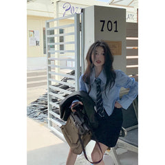 Aiertu Streetwear Tie Shirts Women Preppy Jk White Long Sleeve Crop Tops Student Korean College Slim Blouses Spring Autumn New Aiertu