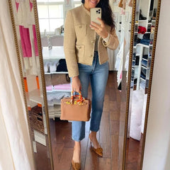 Aiertu - French high-end gold single-breasted small fragrant style jacket for women, spring and autumn fashion, versatile bright silk tex Aiertu