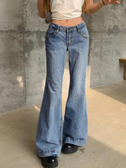 Aiertu Washed Low Waist Mopping Boyfriend Jeans Aiertu