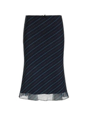 Aiertu Vintage Stripe Double Layered Mesh Midi Skirt Aiertu