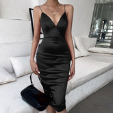 Aiertu - V-neck satin strap dress Aiertu