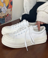 Aiertu Casual Comfy White Lace Up Splicing Canvas Flat Shoes Aiertu