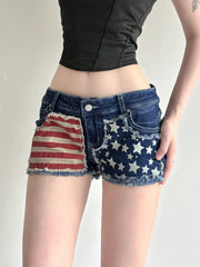 Aiertu - Asymmetrical Print Retro Denim Shorts Distressed y2k Low Rise Skinny Hot Sexy Denim Shorts Summer Streetwear Chic Shorts Aiertu