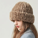 Aiertu - Winter Warm Beanies Hat Plush Thicke Imitate Rabbit Fur Bonnet Fleece Pullover Skull Cap Big Head Circumference Women Woolen Hat Aiertu