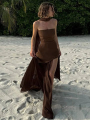 Aiertu Lace Patchwork Tube Top Dress Women 2025 Summer Fashion High Waist Off Shoulder Maxi Dress Vacation Elegant Party Dress Aiertu