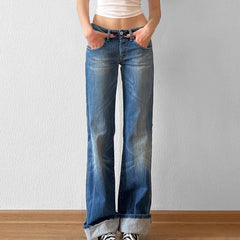 Aiertu - Y2K Blue Straight Jeans Korean Fashion Street Style Denim Pants Basic Casual Harajuku Slim Fit Trousers Spring Outfit Aiertu