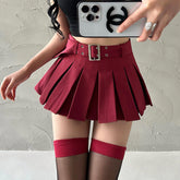 Aiertu Solid Color Pleated A-Line Low Waist Mini Skirt Aiertu