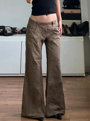 Aiertu - American Style Vintage Low Waist Brown Pants Women Grunge Sexy Y2k Streetwear Hip Hop Loose Baggy Trousers Aiertu