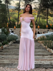 Aiertu - Elegant Slash Neck Pleated Mesh Patchwork Dress Women Fold Sleeveless Backless Chic Summer 2025 Robe Slim Sexy Party Dresses Aiertu