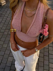 Aiertu - Beach Knit Backless Tank Tops Hot Girls Fashion Pink Bodycon Vacation Bra Ladies Sexy Off Shoulder Party Club Tops 2025 Aiertu