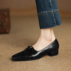 Aiertu - New Arrival Soft Genuine Leather Women Heels Shoes Square Toe Comfortable Fashion Casual Low Heel Shoes Four Seasons Shoes Aiertu