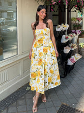 Aiertu Women New Fashion Temperament Simple Slim Strap-Breast Yellow Rose Printed Dress Female Elegant Sexy Backless Long Dress Aiertu