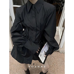 Aiertu Y2K Black Shirts Women Gothic Harajuku Zipper Long Sleeve Blouses Office Ladies Fashion Korean Elegant Tunic Chic Tops New Aiertu