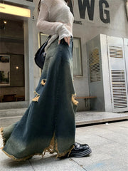 Aiertu - Women A-Line Skirts Mopping Denim Chic Autumn Stylish Office Lady High Street Vintage Mopping Jeanswear Slim Aiertu