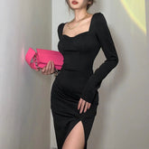 Aiertu - Long Sleeve Black Maxi Dress Aiertu