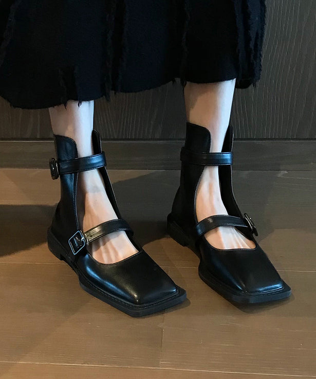 Aiertu French Black Hollow Out Belt Buckle Sandals Boots Aiertu