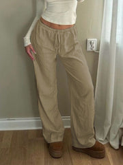 Aiertu - summer inspo Hot Solid Loose Casual Boho Straight Leg Pants For Women Simple Lazy Comfortable Summer Vacation Trousers Aiertu