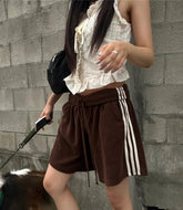 Aiertu - Korean Simple High Street Side Stripes Drawstring Elastic Waist Casual Shorts Summer New The Spice Girls Casual All Match Shorts Aiertu