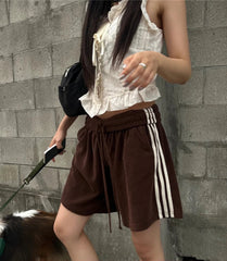 Aiertu - Korean Simple High Street Side Stripes Drawstring Elastic Waist Casual Shorts Summer New The Spice Girls Casual All Match Shorts Aiertu