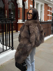 Aiertu - Vintage Faux Fur Short Coats Women Retro Thick Large Cuffs Solid Fur Coat Female Winter Warm Lady Chic High Street Outwear Aiertu