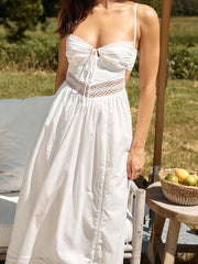 Aiertu - Elegant Lace Sleeveless Maxi Dress with V-Neckline and Open Back Detail for Evening Cocktail Wedding Party Wear Aiertu