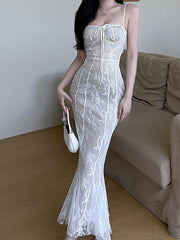 Aiertu - Lace Tie Slim Fishtail Dress Aiertu