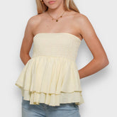 Aiertu Summer Shirred Tube Tops for Women Off Shoulder Backless Sleeveless Layered Ruffle Vest for Party Club Aiertu