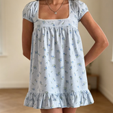 AIERTU - Summer Fashion Floral Print Puff Sleeves Square Collar Casual Dress for Women Aiertu