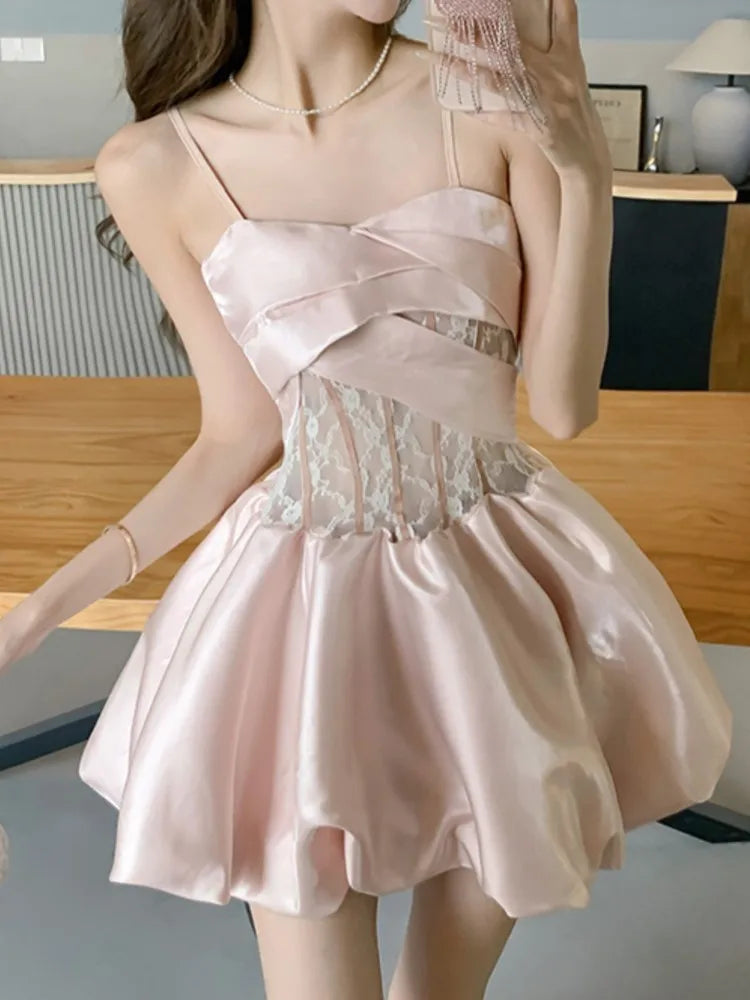 Aiertu - Fashion New Women Spring Summer Satin Mini Dress Spaghetti Strap Elegant Sexy Party Birthday Sweet Clothes Female Vestidos Aiertu