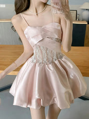 Aiertu - Fashion New Women Spring Summer Satin Mini Dress Spaghetti Strap Elegant Sexy Party Birthday Sweet Clothes Female Vestidos Aiertu